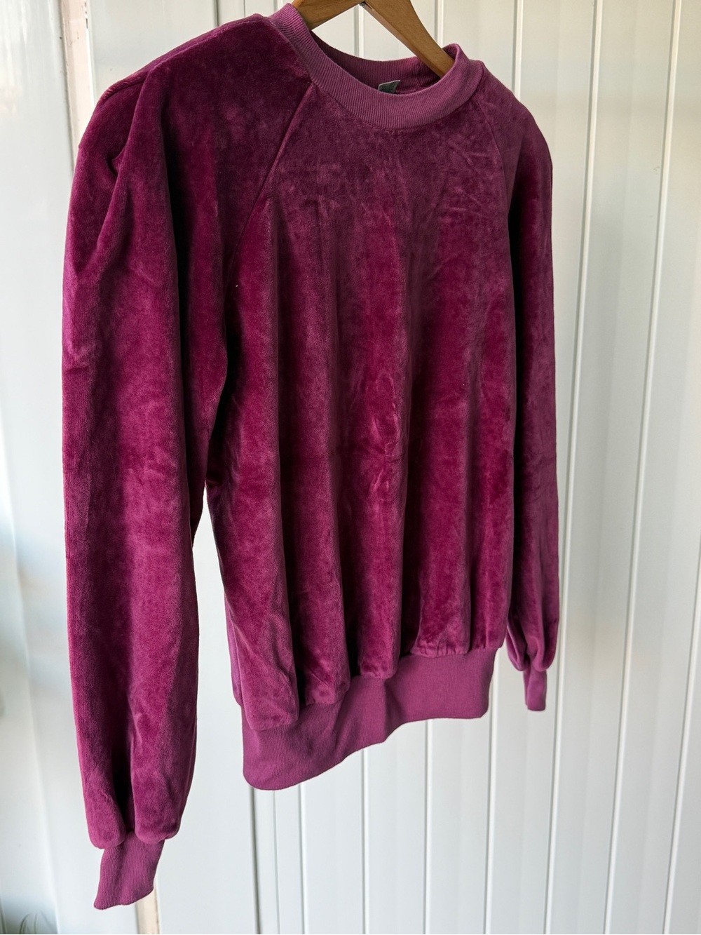 Vintage 80s Liz Claiborne Berry Velour Sweatshirt Puff Sleeve Shoulder Pads S